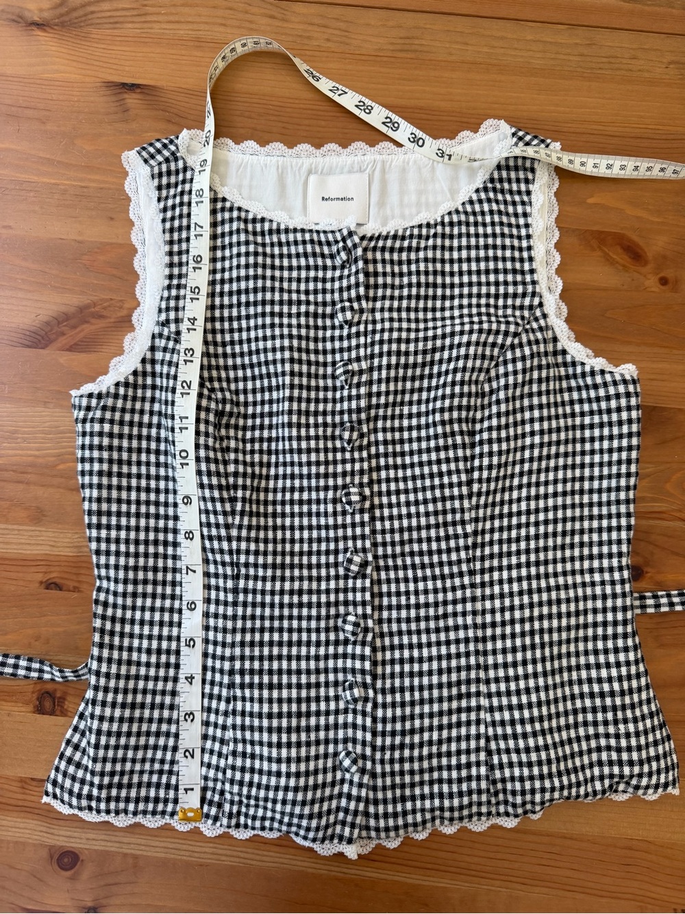 Reformation Amela Linen Top in Remy Check - Picture 6 of 12